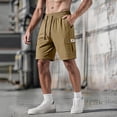 thumbnail image 2 of OIOLOYJM Mens Cargo Shorts Elastic Waist Drawstring Running Hiking Shorts Casual Basic Summer Loose Outdoor Athletic Work Shorts with Multiple Pockets Khaki 2XL, 2 of 5