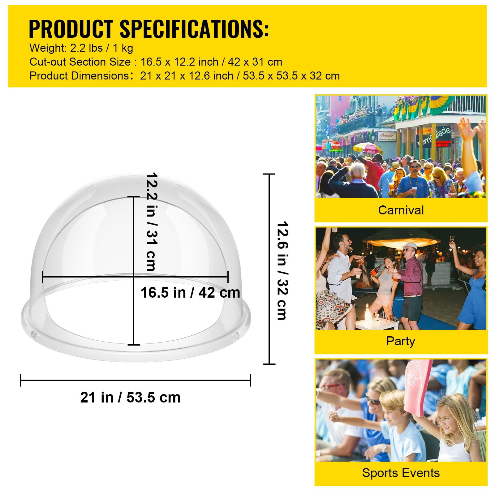 20.5" Clear Plastic Bubble Shield Cover for Commercial Cotton Candy Machine – Universal Fit