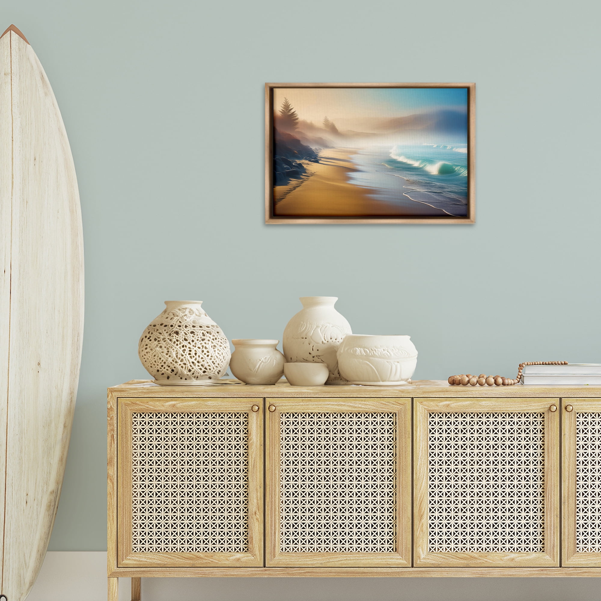 Stupell Industries Smooth Beach Tide Landscape & Nature Painting Brown Floater Framed Canvas Art Print Wall Art, 25 x 17