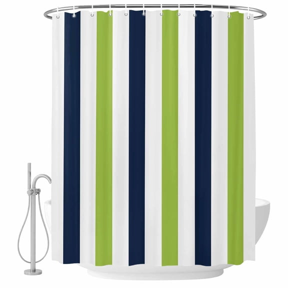 Navy Blue Grass Green Fabric Shower Curtain Contrast Striped Washable Shower Curtains for Bathroom, Waterproof Bath Curtain with Hooks Home Decor 36x72in