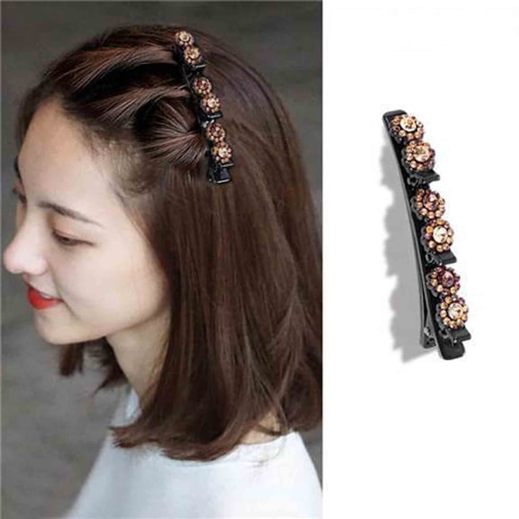 Pompotops Sparkling Crystal Stone Braided Hair Clips For Women Hair Barrettes with 3 Small Clips 6 Rhinestone Duckbill Clip Hair Accessories