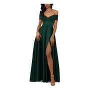 XSCAPE Womens Green Full-Length Fit + Flare Formal Dress Petites Size: 4P