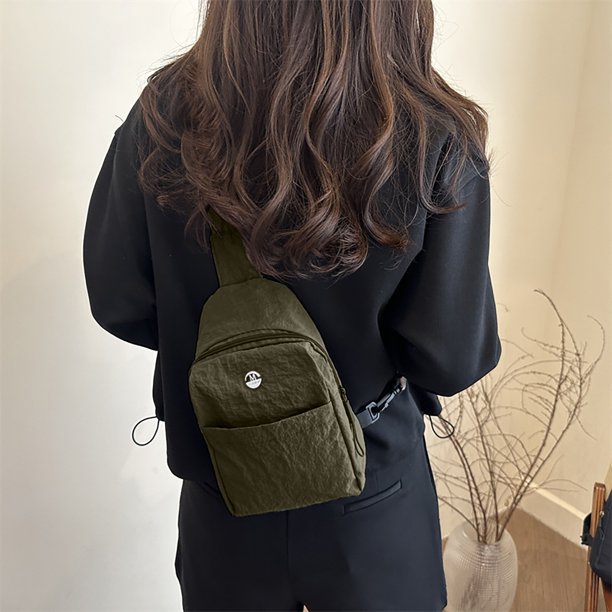 Textured Chest Bag Made Of Waterproof Nylon Fabric Solid Color Lightweight Casual Versatile Sports Small Backpack