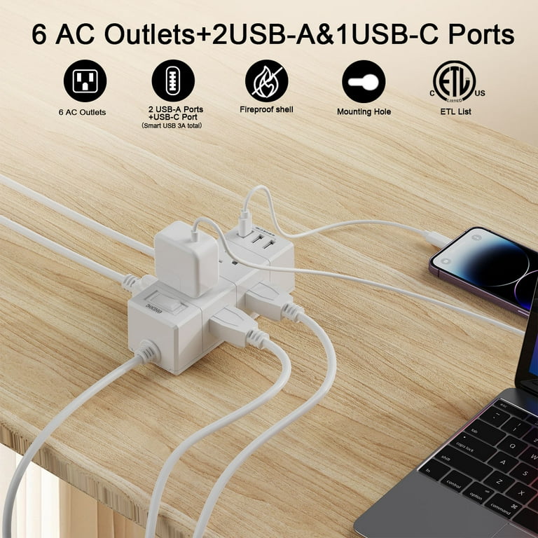 6-Outlet Power Strip with 3 USB Ports and 5-Foot Cord photo 6