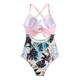 thumbnail image 7 of Honeeladyy Women Front Cross Cutout One Piece Swimsuit Slim Fit Stretch Printed High Waisted Monokini Bathing Suit Pink XL, 7 of 7