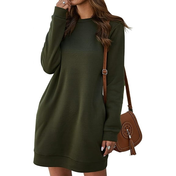 HLSOHJP Women's Winter Sweatshirt Dress Fleece Lined Pullover Shirt with Pockets Warm