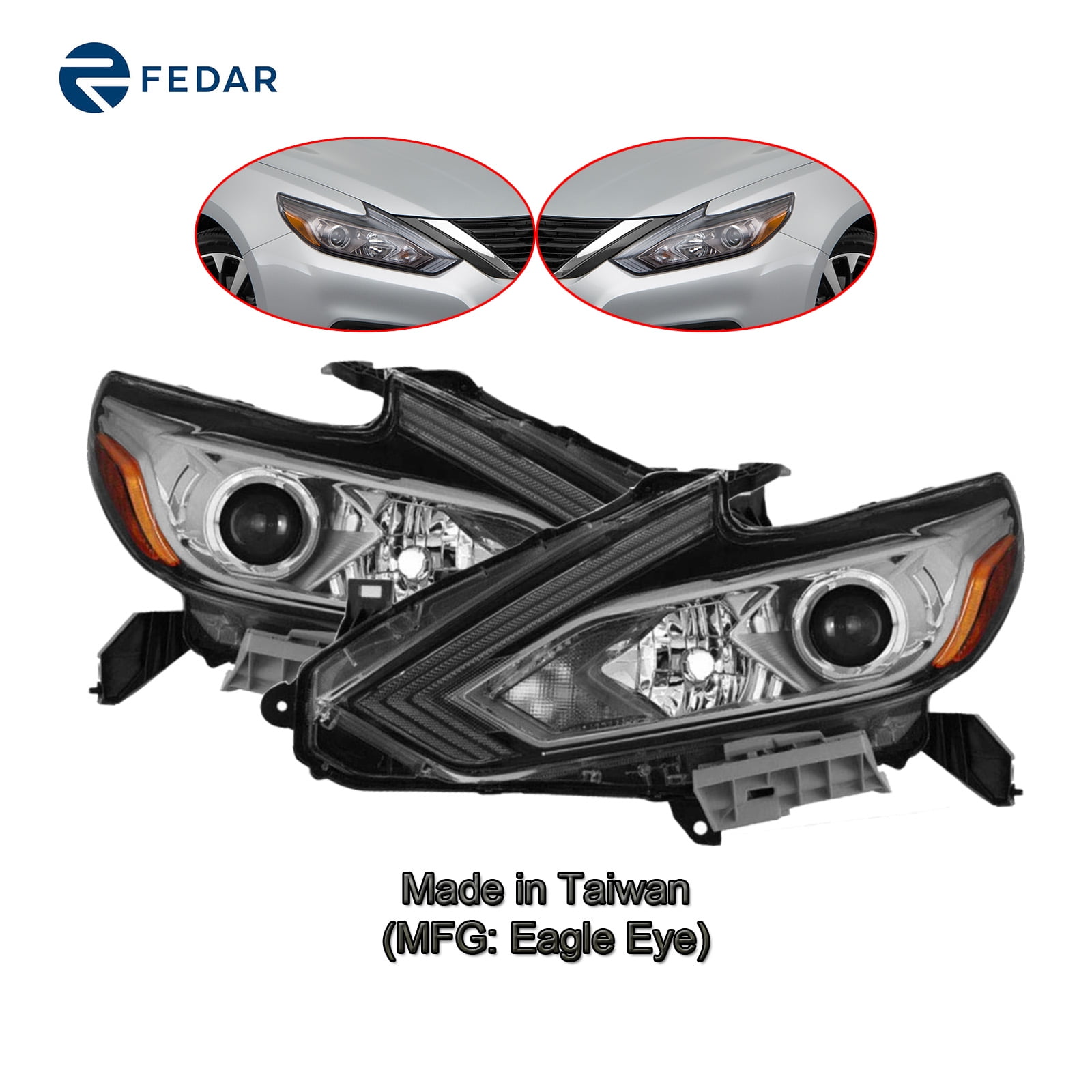 Headlight Lamp Compatible with 2016 2017 Nissan Altima Sedan Pair Set