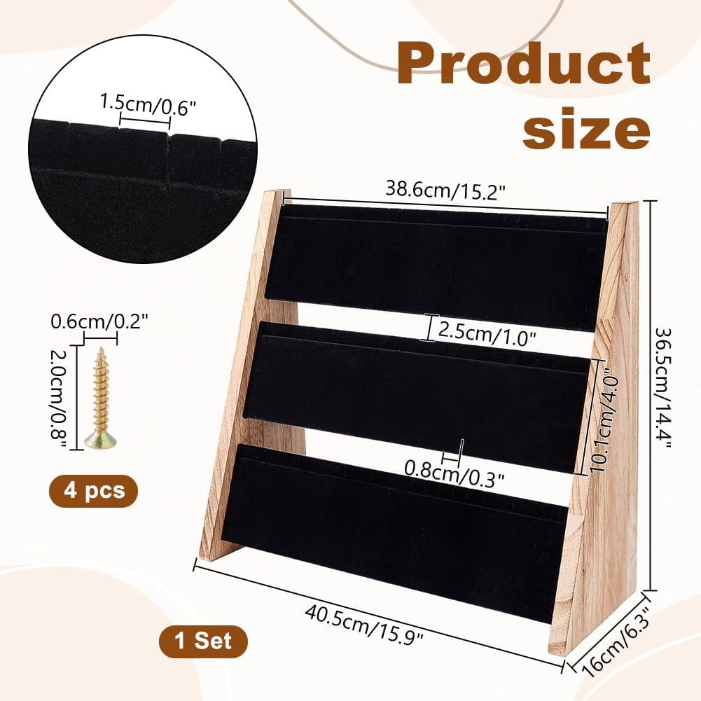 PH Necklace Jewelry Display Holder 3 Tier Wood Pendant Holder Display Stand with Black Velvet Large Capacity Necklace Organizer Stand Jewelry Display for Home or Selling Show for DIY