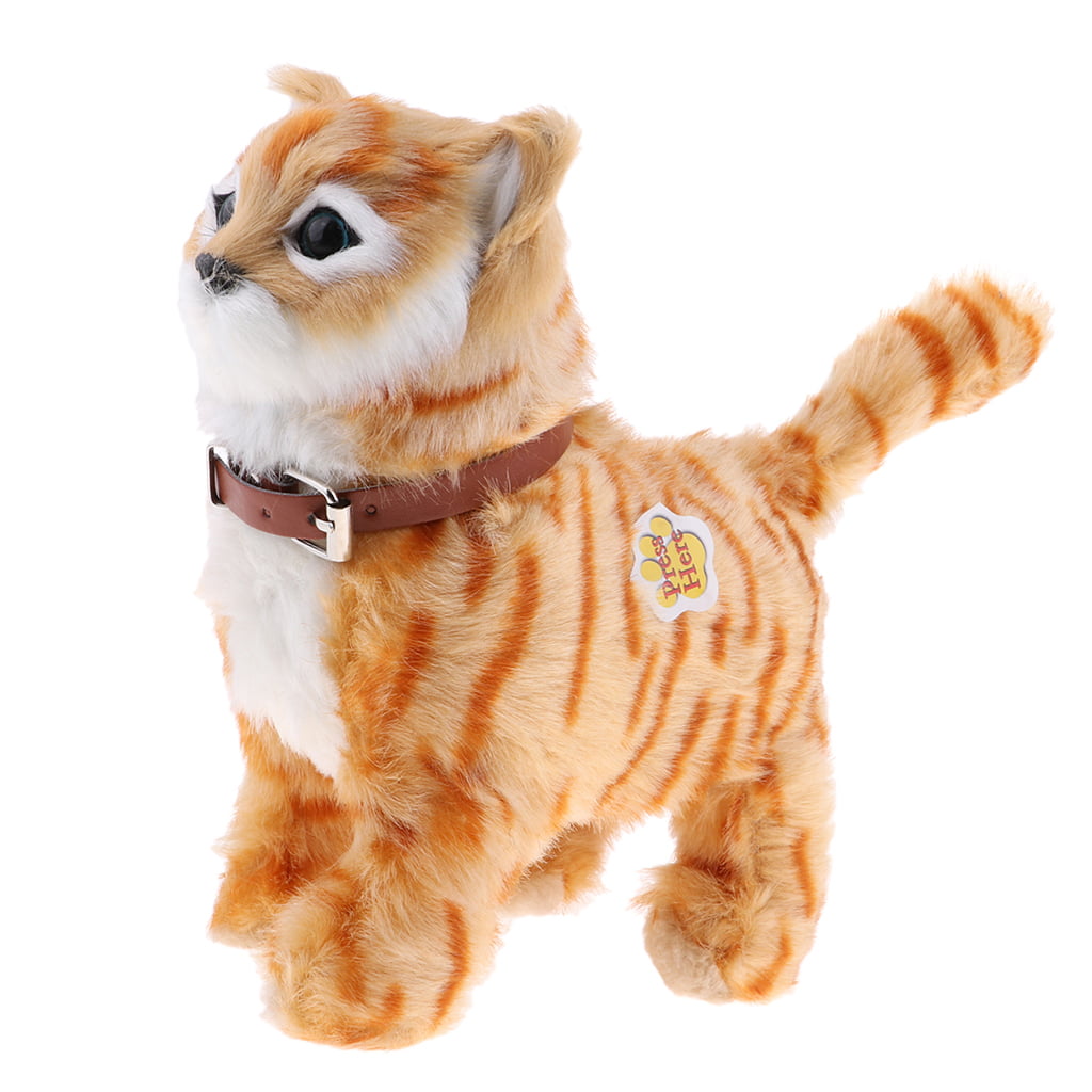 2x Electronic Pet Cat Toy Walking Meow Plush Stuffed Toys Festival Gift Yellow 