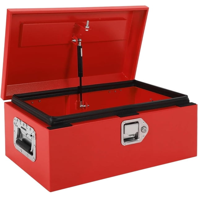 20x12x10in Steel Truck Bed Tool Box with Diamond Plate Side Handle and Lock Keys Portable Storage Organizer for Pickup RV Trailer Red