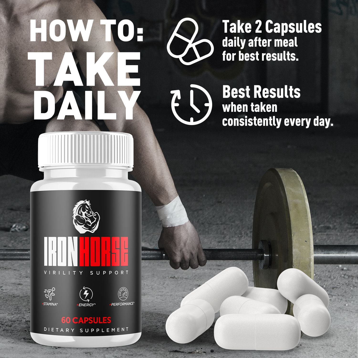 Iron Horse Advanced Formula Pills All Natural Vitamin Supplement IronHorse 300 Capsules
