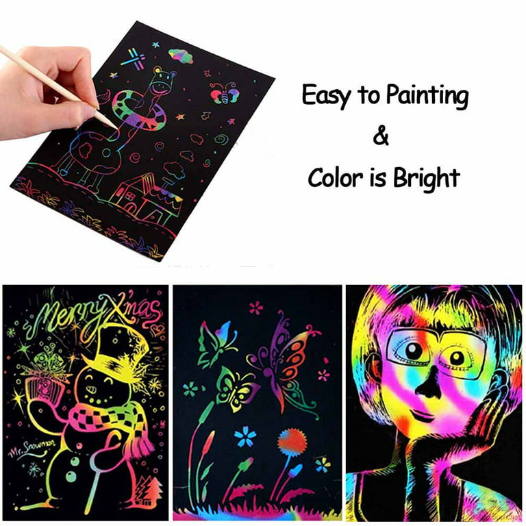 Black Rainbow Scratch Art Paper,Colorful Magic Drawing Art Animals Cards Book,Scratch Off Paper Gifts for Kids Halloween Christmas Birthday Party