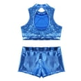 thumbnail image 4 of YEAHDOR Girls 2Pcs Dance Outfit Shiny Sequins Crop Top with Metallic Shorts Set Jazz Hip Hop Dancewear Blue 10, 4 of 7