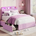 thumbnail image 1 of YUSAZENS Twin Size Velvet Upholstered Bed Frame with LED Light, MDF Structure 2 Underbed Storage Drawers, Floor Standing Soft Platform Bed No Box Spring Needed,  Purple, 1 of 7