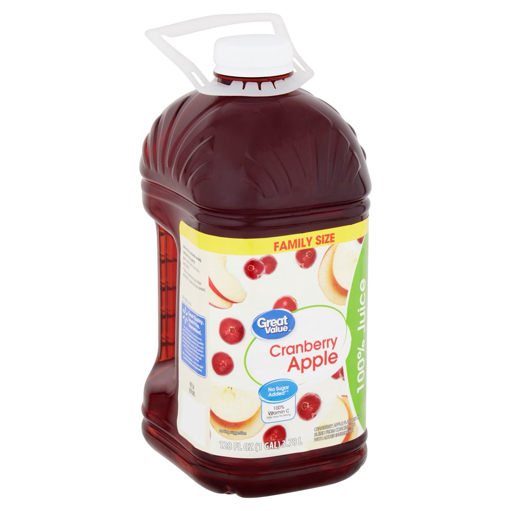 Great Value Cranberry Apple 100% Juice Family Size, 128 fl oz - Walmart