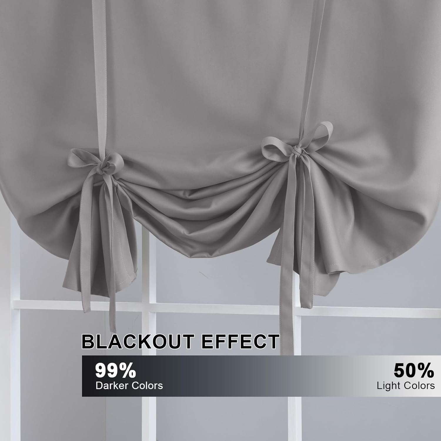 Turquoize Blackout Tie Up Shades Kitchen Curtains Thermal Insulated for Bedroom, Rod Pocket 2 Panels(42" x 63",Dove Gray)