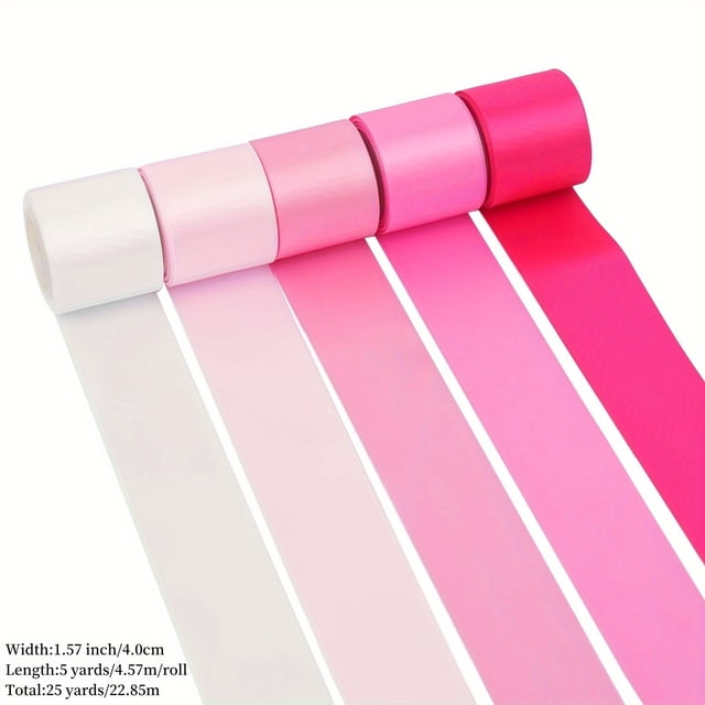 MesaSe 25 Yards Satin Ribbon Set - 5 Rolls 1.57 Inch x 5 Yards Each Polyester Material for Wedding Floral Bouquets Hair Bows Gift Wrapping and Crafts - Assorted Colors (White Red