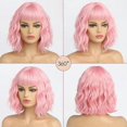 thumbnail image 5 of Short pink wig for women pink wig with bangs medium length synthetic, 5 of 5