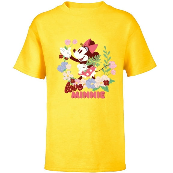 Disney Love Minnie Mouse Botanical Garden Flowers Spring - Short Sleeve T-Shirt for Kids - Customized-Yellow