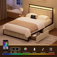 thumbnail image 5 of GUNAITO Full Bed Frame with Headboard, Platform Bed with 2 Drawers, Velvet Upholstered Bed Frame with LED Lights & Charging station，Beige, 5 of 9
