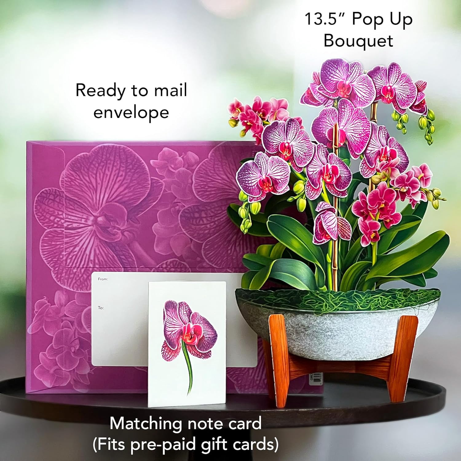 Pop Up Cards, Orchid Oasis, 12 Inch Life Sized Forever Flower Bouquet 3D Popup Greeting Card, Anniversary Card, Mother's Day, Blank Notecard & Envelope