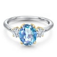 thumbnail image 3 of Gem Stone King 10K Two Tone Gold Millennium Blue Mystic Quartz and White Moissanite Engagement Ring for Women | 2.26 Cttw | Oval 9X7MM | Gemstone Birthstone | Size 8, 3 of 7