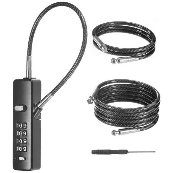 Uxcell 1-Conjunto de Cerraduras de Puerta para Cercas Exteriores, Cerradura de Combinación de 4 Dígitos con Cable de Acero y 3 Cuerdas Reemplazables [Negro]