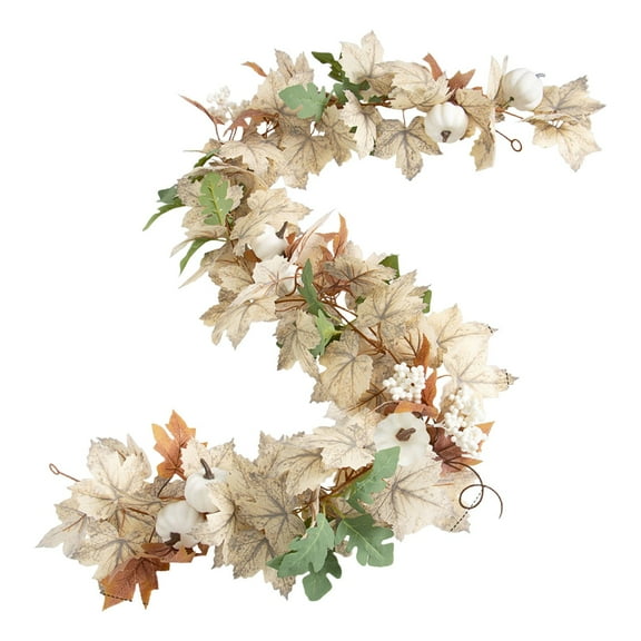 2 Pack Fall Leaf Garlands for Mantle Fireplace, 5.8Ft Autumn Leaves Decor for Home Front Door with Pumpkins Farmhouse Table Centerpiece Thanksgiving Decorations Indoor Outdoor Window