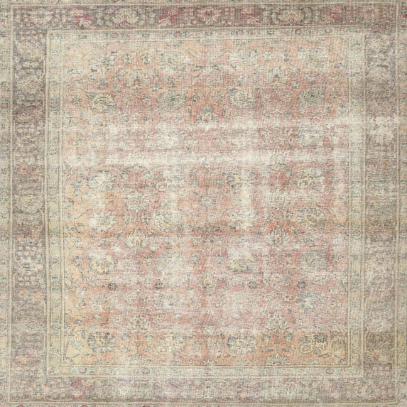 Ahgly Company Machine Washable Indoor Square Traditional Camel Brown Area Rugs, 7' Square