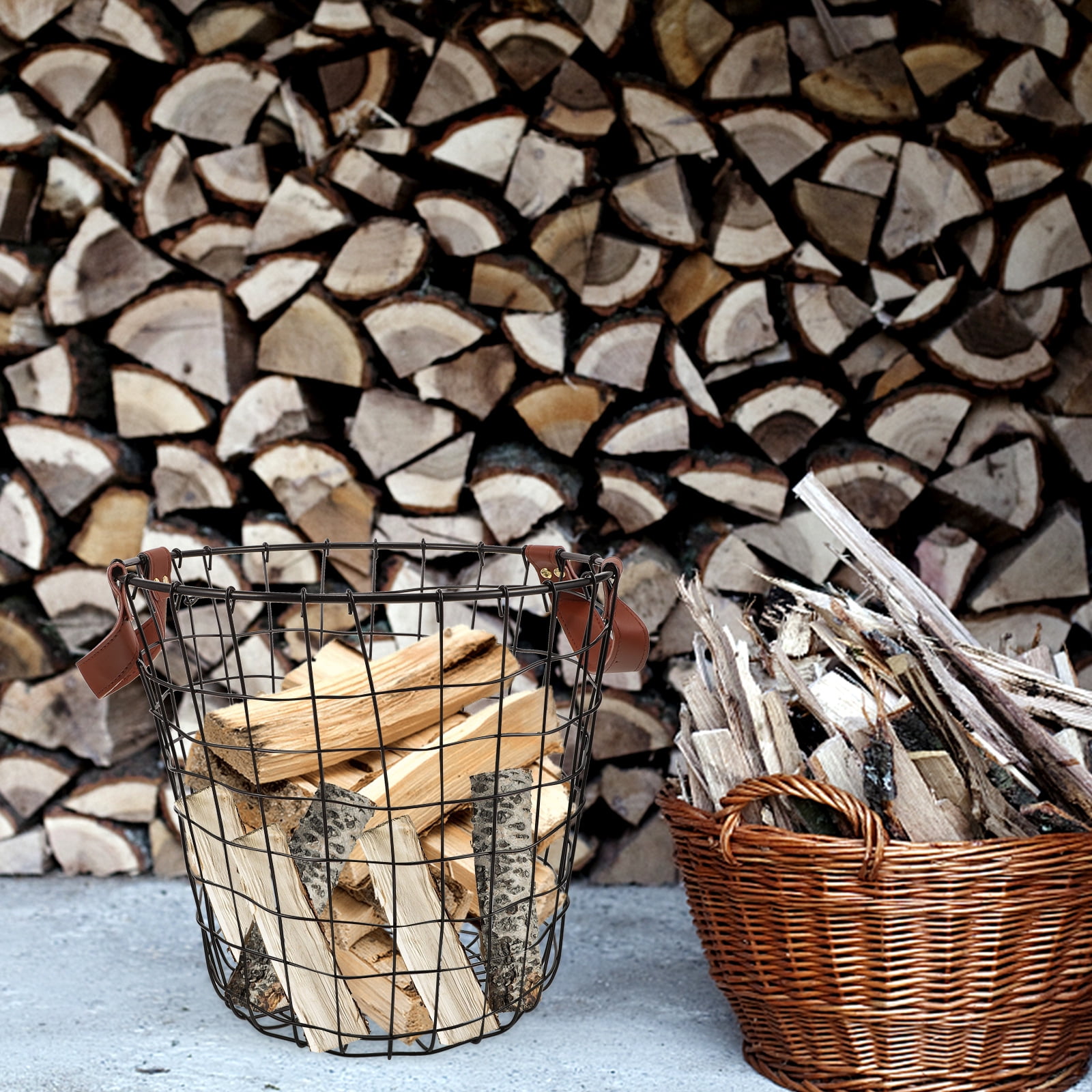 Raindrops Very Firewood Storage Basket Timeless Firewood Basket 30.00X30.00X28.00CM Black