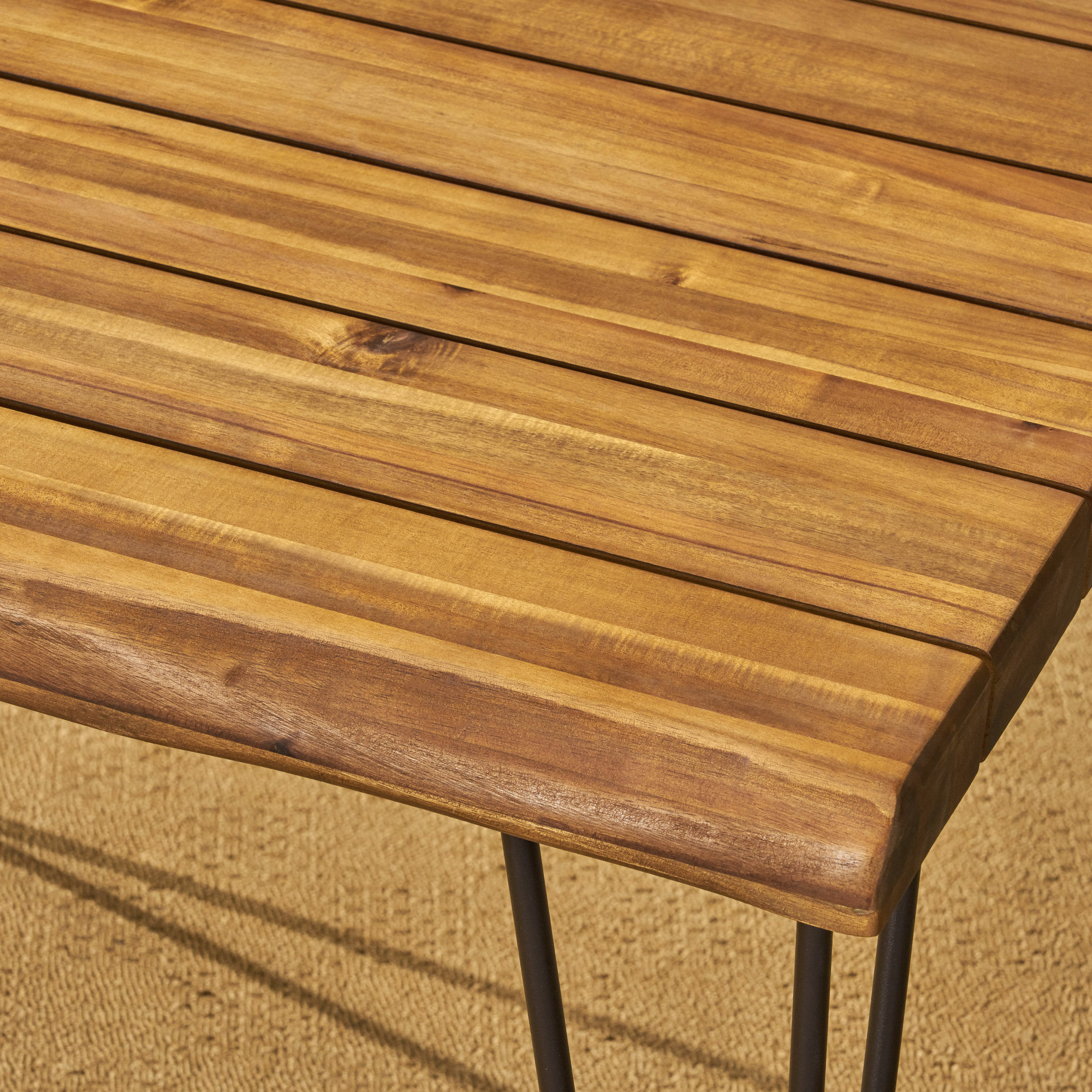 Industrial 32.5" Square Outdoor Dining Table – Solid Acacia Wood Top with Powder-Coated Metal Hairpin Legs, Weather-Resistant Patio Table for Balcony or Garden