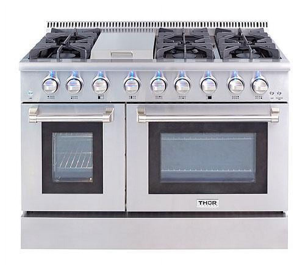 Thor Kitchen 48" Free Standing&Slide- in Gas Range 6 Burners 1 Griddle 6.7cu.ft Oven Propane/NG Double Oven with (HRG4808U-LP Conversion Kit)
