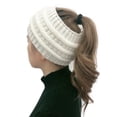 thumbnail image 5 of Gorro de invierno con cola de caballo de moño desordenado de punto trenzado suave y elástico para mujer, 5 of 5