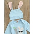 thumbnail image 4 of Newborn Baby Boy Girl My First Easter Outfit Long Sleeve Bunny Print Romper + Striped Pants + 3D Ear Hat Set Cute Clothes, 4 of 7