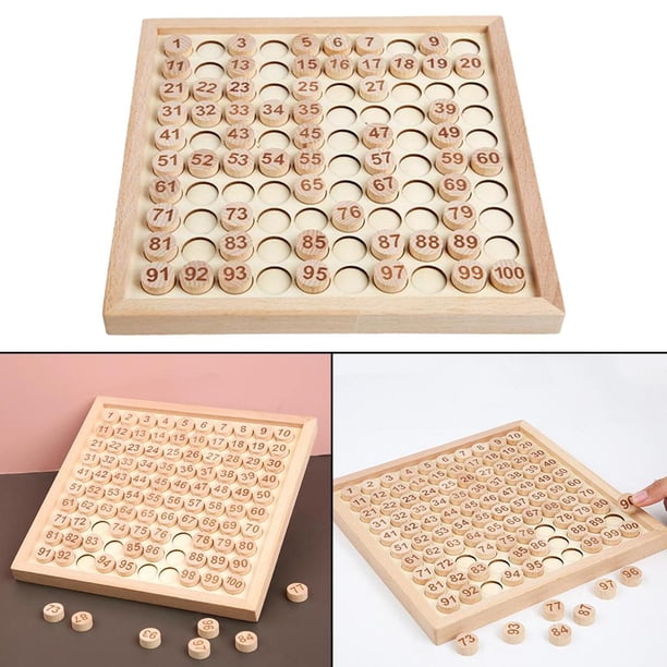 TABLERO DE MADERA PARA NÚMEROS 1-100 - MONTESSORI Tabla de madera de 33x33 con fichas para aprender los números de 1 al 100. Cuenta con una tabla de madera dividida en cuadrados