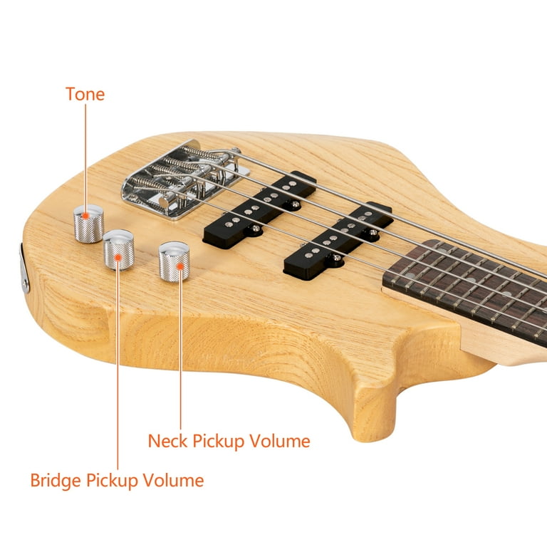 36in Small Scale Electric Bass Guitar Suit With Mahogany Body SS Pickups Guitar Bag Strap Cable Burlywood