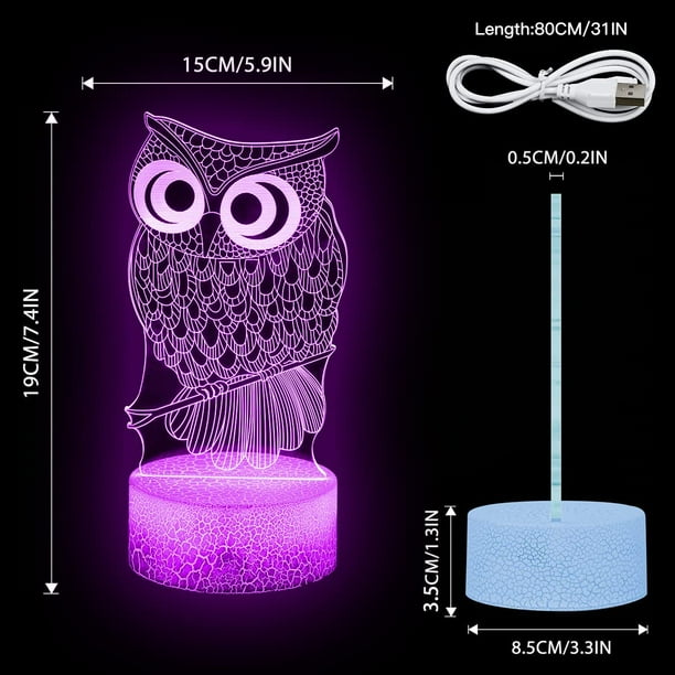 Owl Night Light for Kids, Owl Gifts for Woman 3D Lamp with Remote