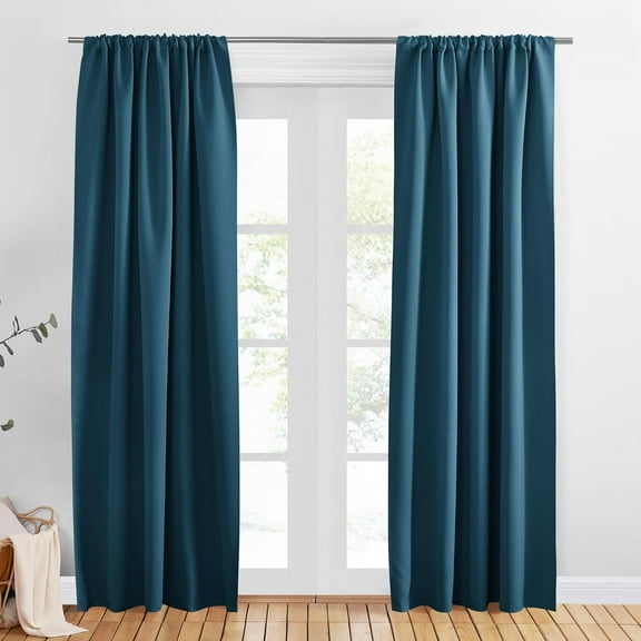 FAGRSA-Rod Pocket Ink Blue Blackout Curtains for Bedroom - Thermal Insulated Room Darkening Curtain for Living Room, 52 x 94 Inch, 2 Panels