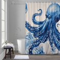 thumbnail image 5 of Marine Animal Bathroom Shower Curtain, Octopus Coral Shell Linen Texture Waterproof Washable Soft Bath Curtain for Bathtub Decor with 12 Hooks&Grommet, 66x72 Inch, 5 of 9
