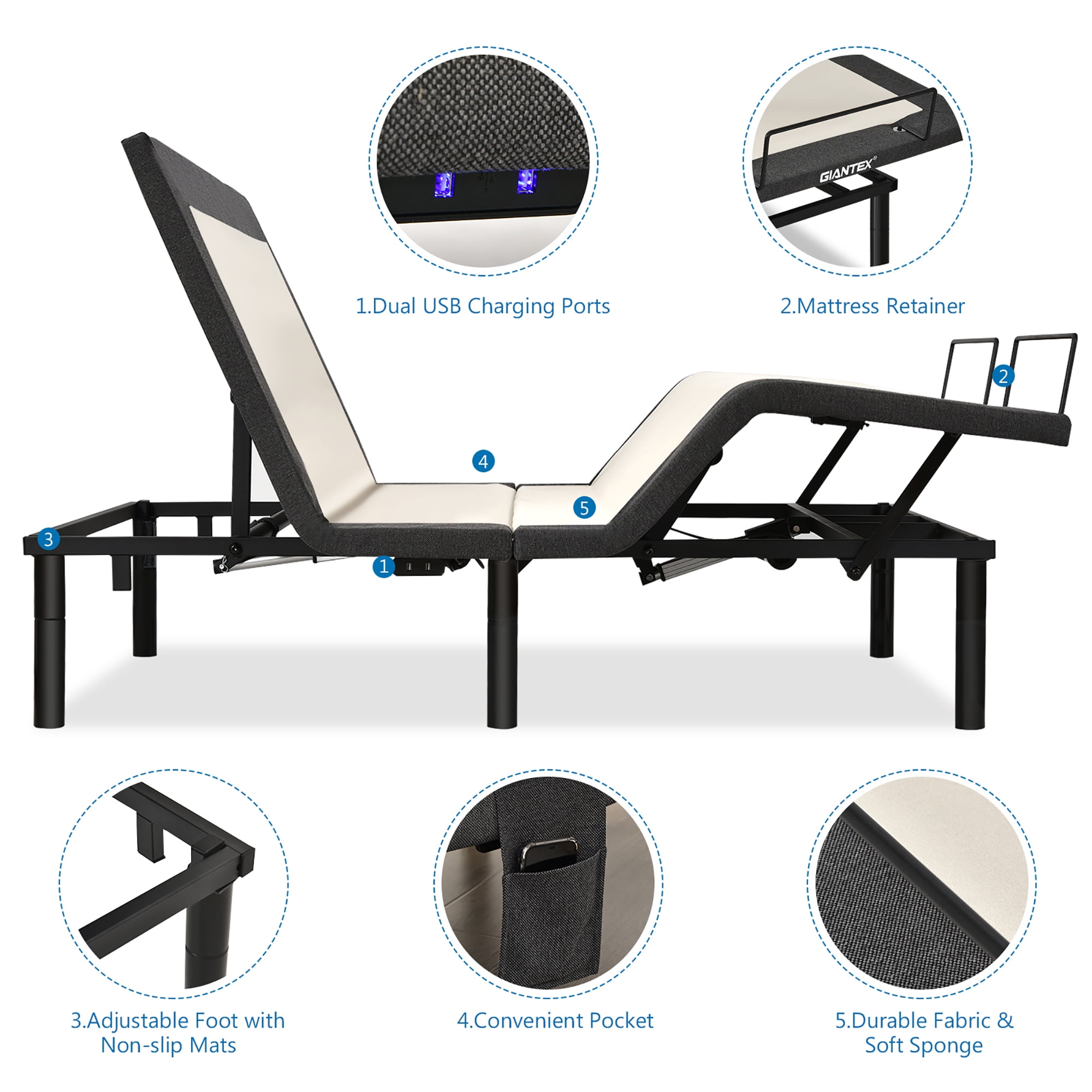 Costway Queen Size Adjustable Bed Base Electric Bed Frame w/ Massage Modes