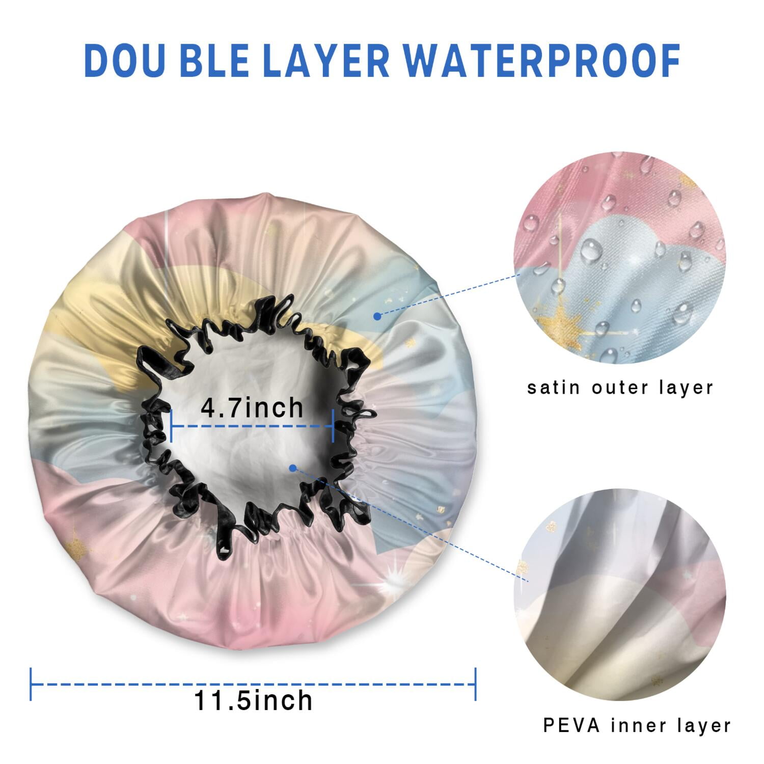 Shower Caps,Pastel Cloud Starry Sky Waterproof Shower Cap for Women 4 Pieces,Double Reusable Hair Cover for Shower PEVA Elastic Stretch Hem