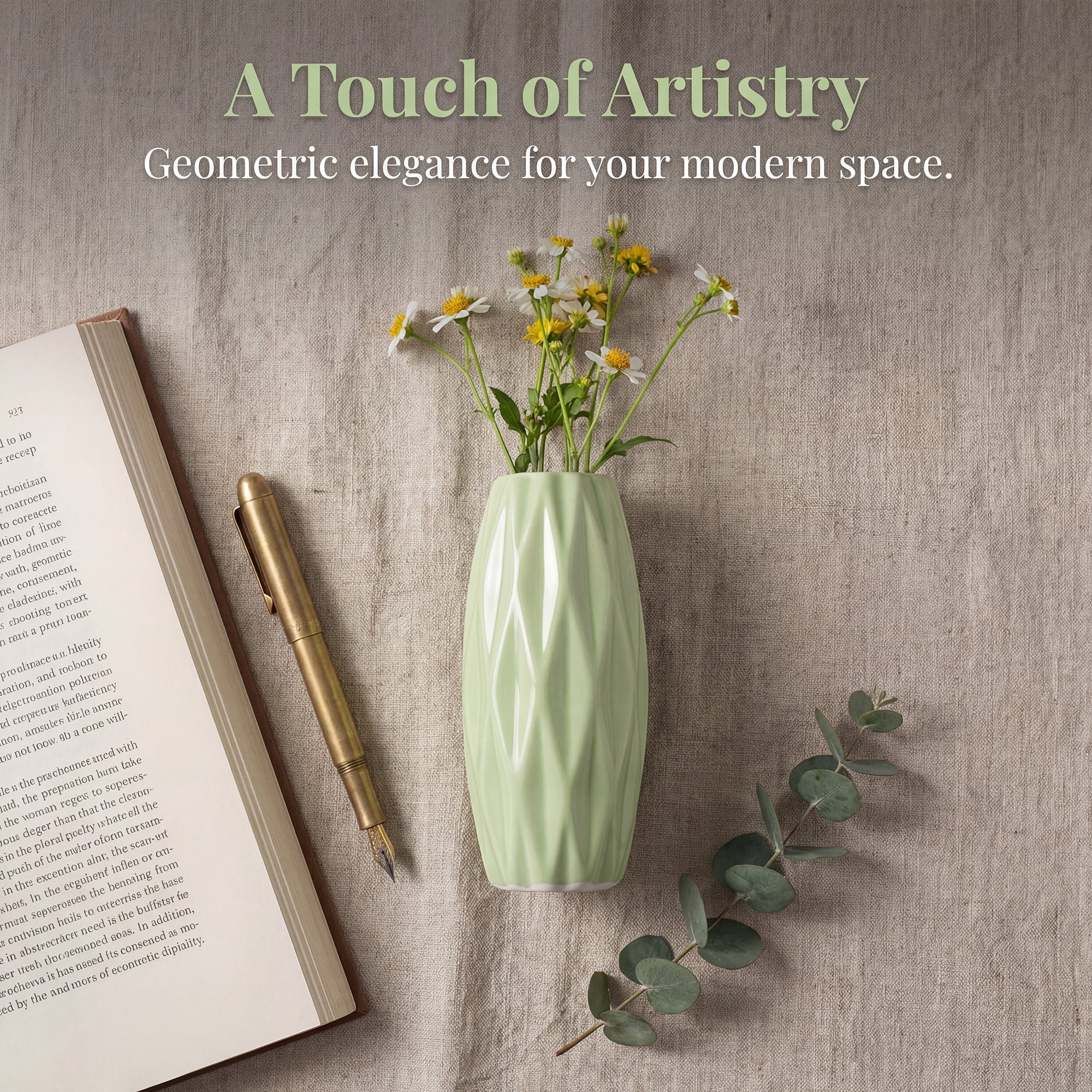Unique Bargains Small Ceramic Modern Vase Matte Decorative Flower Vase for Desktop Green