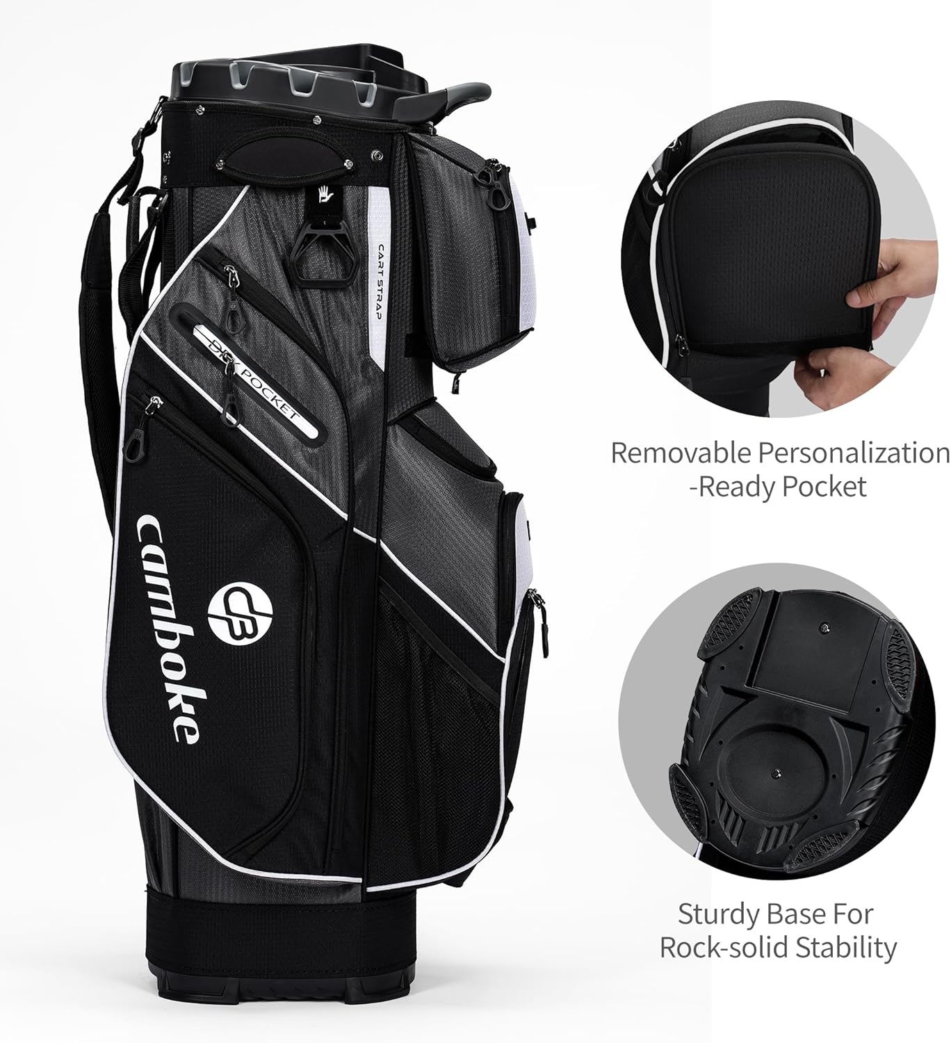 Silent Golf Cart Bag, Molded Lock Top Bag with 14-Way Full-Length Dividers Large Capacity Cooler Pocket Padded Strap Golf Club Bag with Rain Hood for Trolley Players,Grey