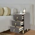 thumbnail image 2 of Narrow Nightstand with 3 Drawers, Solid Bedside Cabinet Modern Wood Night Stand with Leather Surface, Slim Storage Bedside Table for Bedrooms, Dormitories, Living Rooms, Dark Grey, 2 of 15