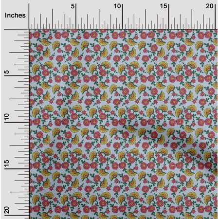 oneOone Cotton Cambric Fabric Leaves & Floral Block Print Fabric By Yard 56 Inch Wide