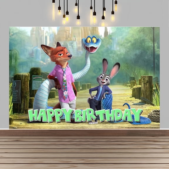 Zootopia Happy Birthday Anime Cartoon Theme Backdrops Banner Birthday Party Decor Supplies(5x3ft)