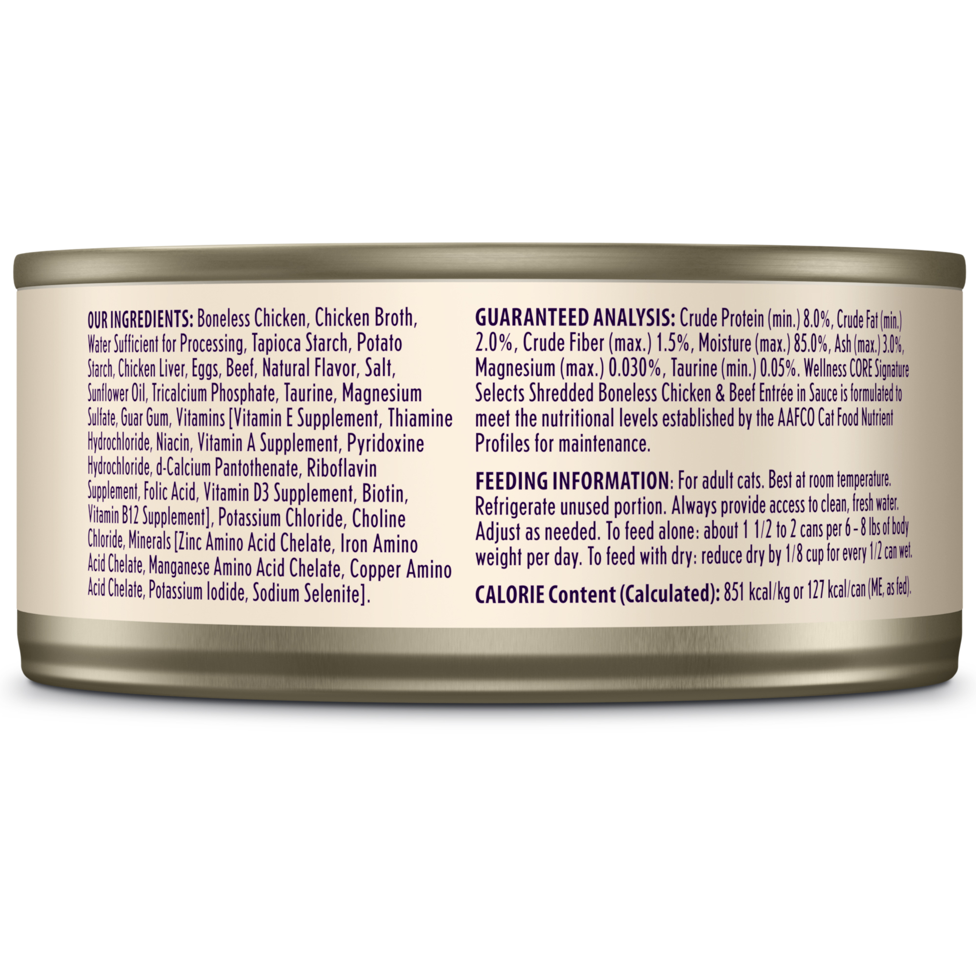 Wellness CORE Signature Selects Wet Cat Food, Shredded Chicken & Beef Entree in Sauce, 5.3oz (Pack of 12) - image 2 of 10