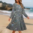 thumbnail image 3 of Fmbrln Womens Sequin Print Dress Long Sleeve Crew Neck Midi Dress Casual Loose A-Line Dress Dressy Party Dress, 3 of 6