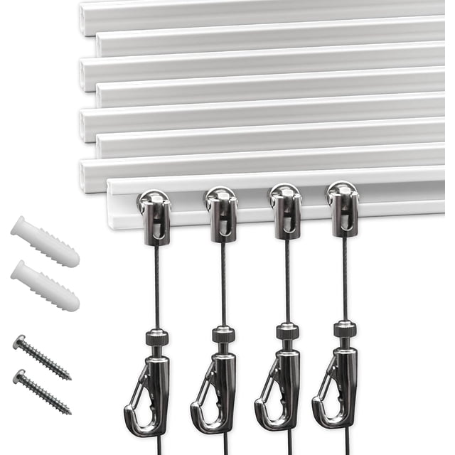 Picture Rail Hanging System – 8 Pack Picture Hanging Kit Including 8 Pcs 24" Picture Rails, 8 Pcs 2M Picture Haning Wire Hooks – Elegant Art Hanging System for Gallery, House, Decor