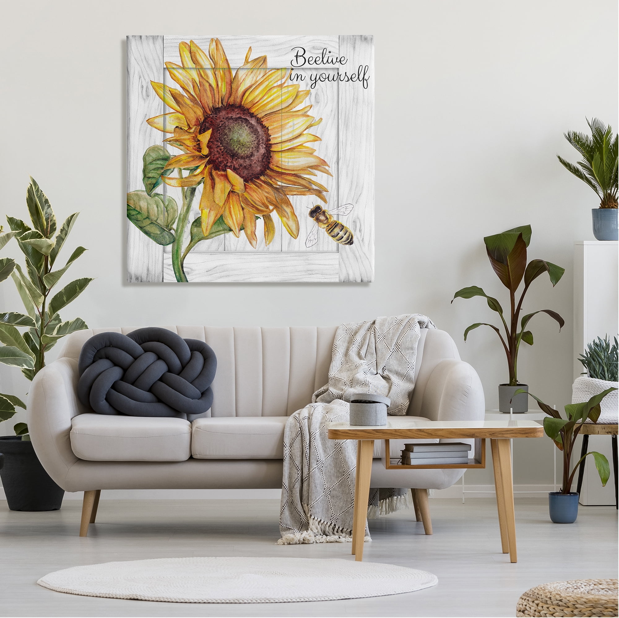 Stupell Industries Beelieve in Yourself Pun Botanical & Floral Painting Gallery Wrapped Canvas Art Print Wall Art, 36 x 36